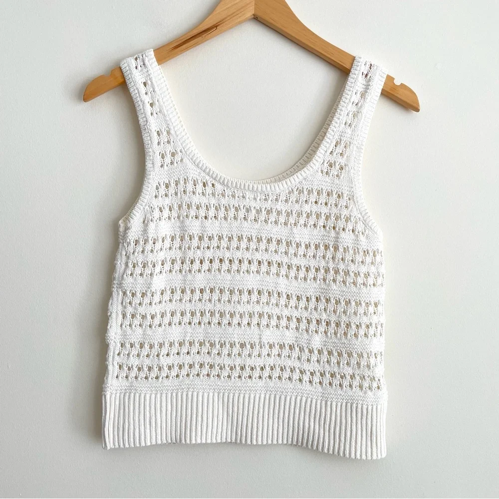 Old Navy Cotton Open-Knit Sweater Tank Top Cream - Picture 4 of 7